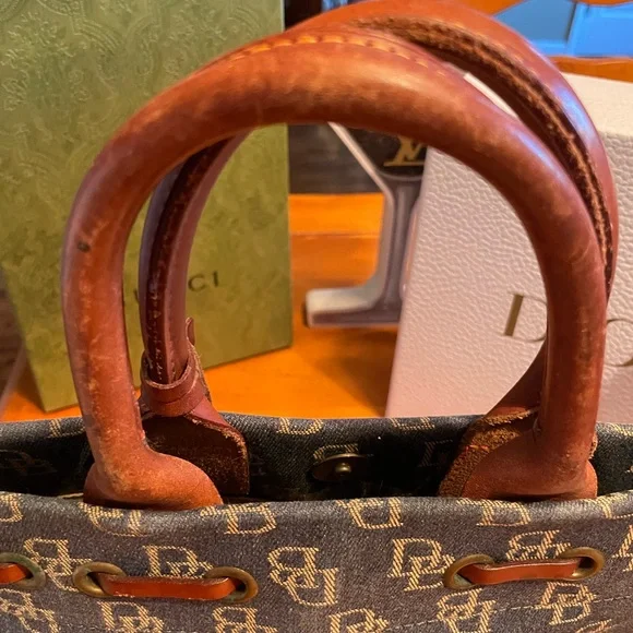 Dooney & Bourke Blue and Brown Satchel Meddallion tassel bag denim - Picture 4 of 5